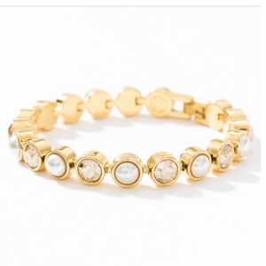 Elegant Pearl and Golden Crystal Gold Bracelet
